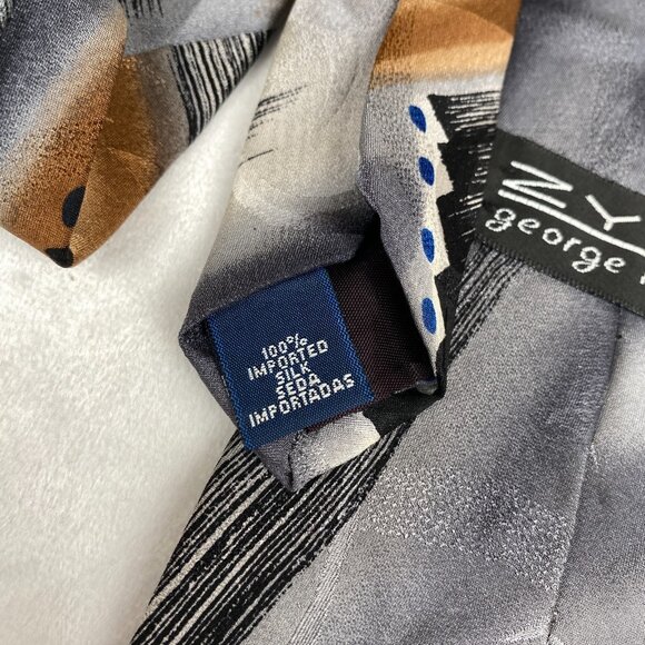 ZYLOS George Machado Neck Tie Mens 59x4 Abstract Black Gray Brown Classic SILK - Picture 4 of 5